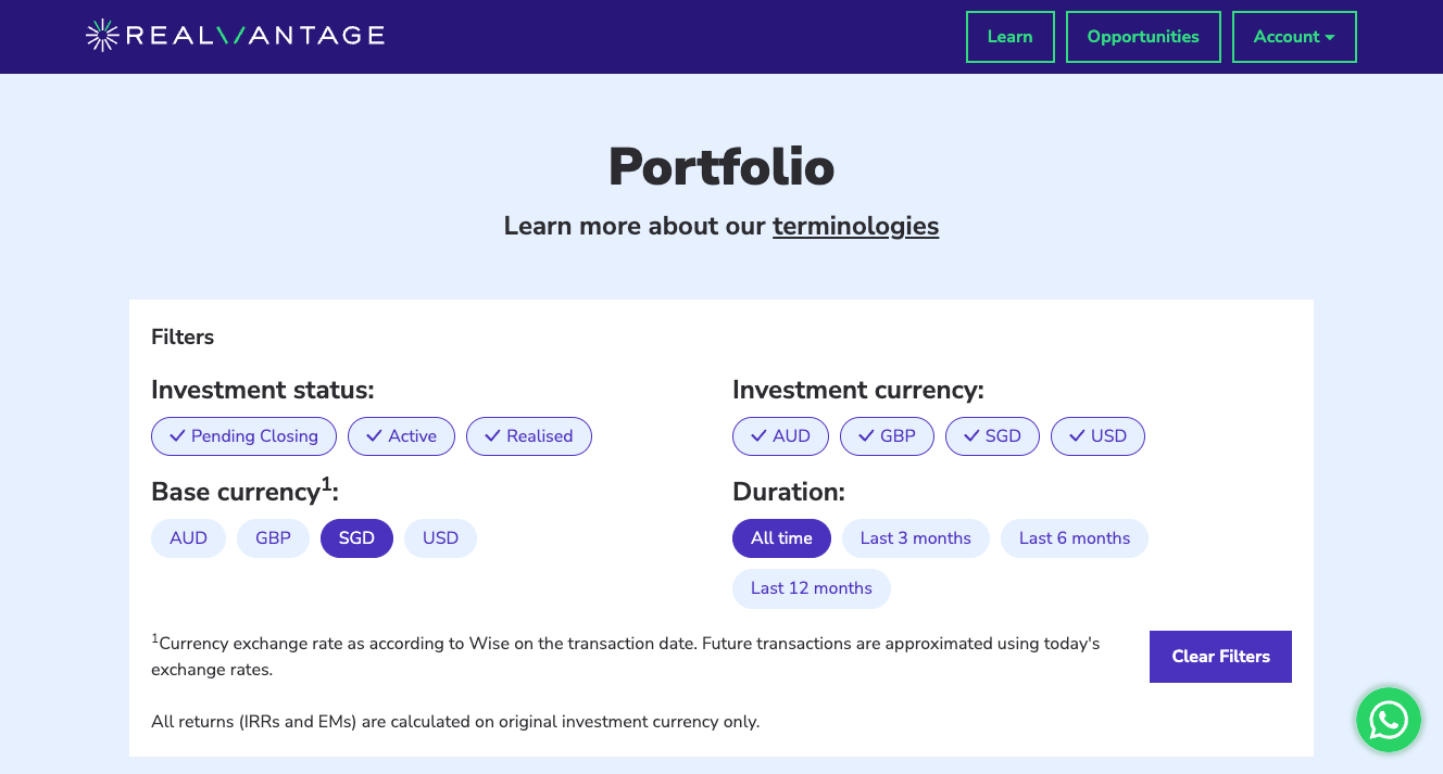 New Currency Conversion Filter Feature on the Portfolio Page